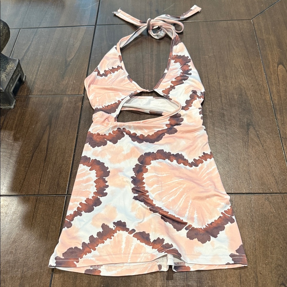 SHEIN Pink and White Tie-Dye Mini Dress